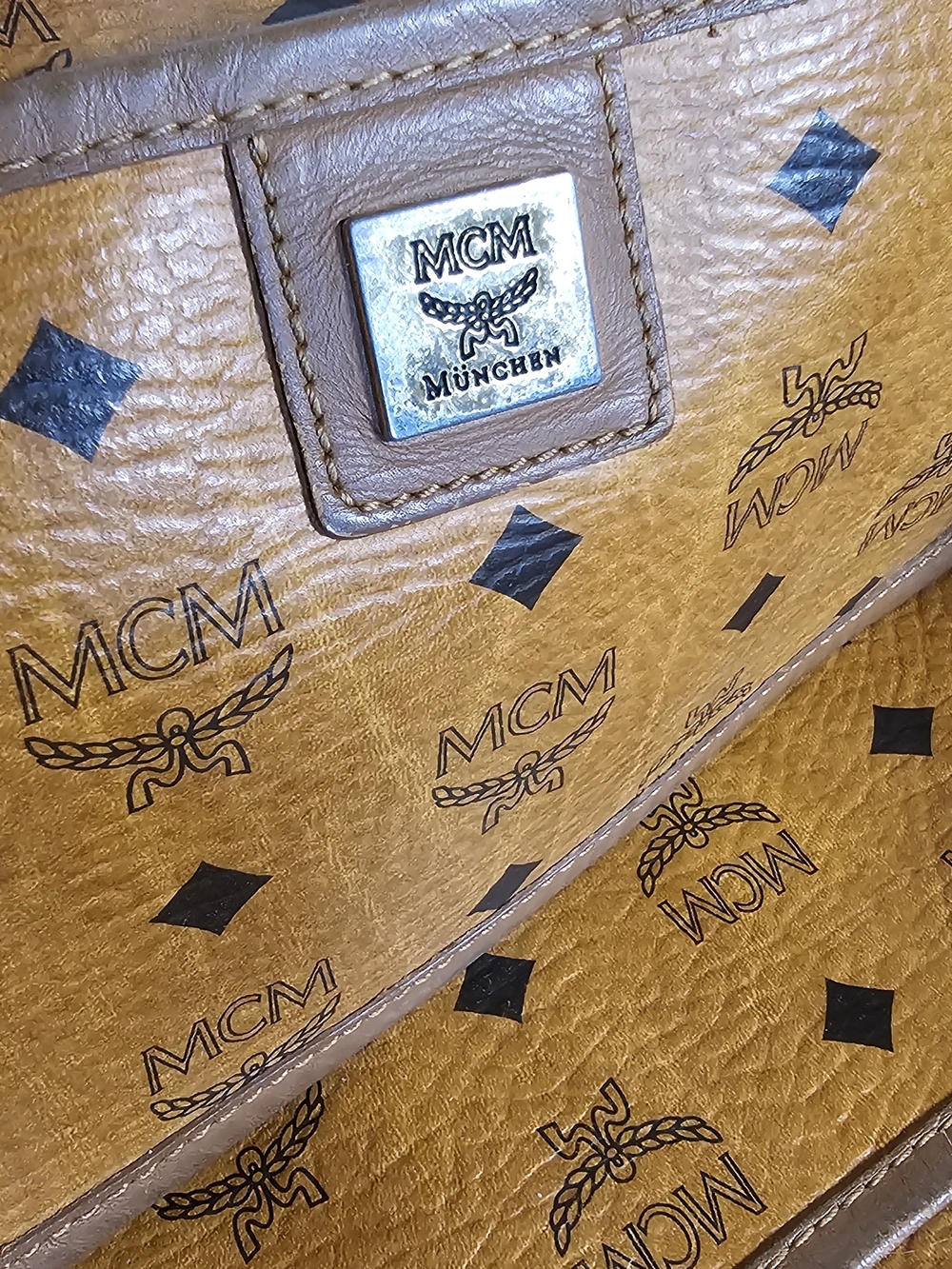 MCM Cognac Monogram Tote with Pink Center Stripe - Picture 12 of 16